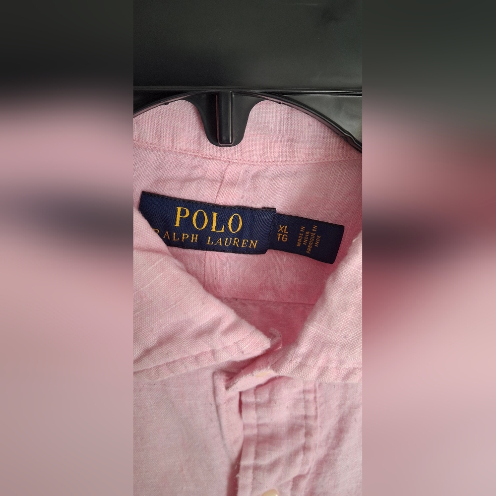 Polo Ralph Lauren Linen XL Men's Pink Button-Down Shirt Formal Travel Cruise - Picture 5 of 11